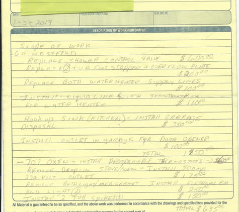 Master Handyman - Belleville, IL. first invoice I paid to have the garbage disposal installed