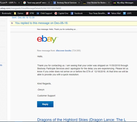 Bestway Parcel Services - Atlanta, GA. Ebay message