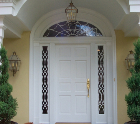 Lancaster Stained Glass Designs - Lancaster, PA. Fanlight & sidelights w/custom castings, mouthblown full restoration glass