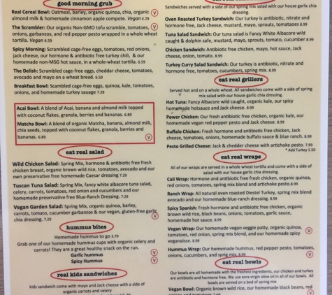 Eat Real Cafe - Valencia, CA. Menu