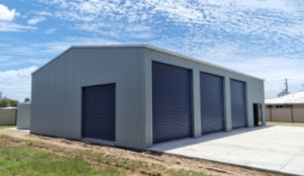 McHUGH STEEL FRAMING. 4 Bay Domestic Colorbond Shed - Colour Surmist & Deep Ocean