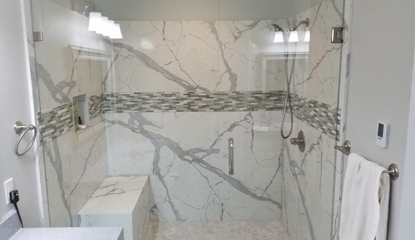 Granite Transformations of Little Rock - North Little Rock, AR. Beautiful Shower in Quartz Marble and Mosaic Tile Inlay