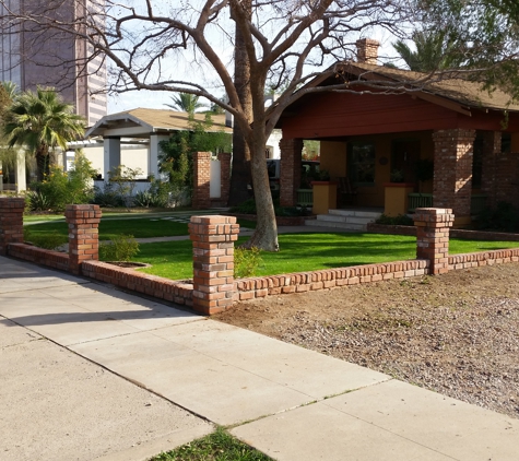 Building Block Masonry - Phoenix, AZ. Red brick columns at the front yard in the Historic district