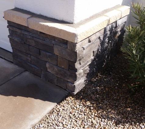 Building Block Masonry - Phoenix, AZ. Stone veneer on front of garage