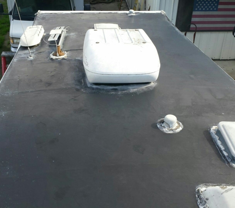 Terry's Cherokee RV Service - Stockton, CA. Rubber roof nearly completely deteriorated