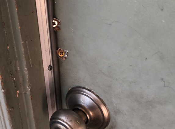Mashcole Property Management - Calabasas, CA. Before Mashcole borded up the tenant's unit with the leak, they first screwed the door shut. Illegal.