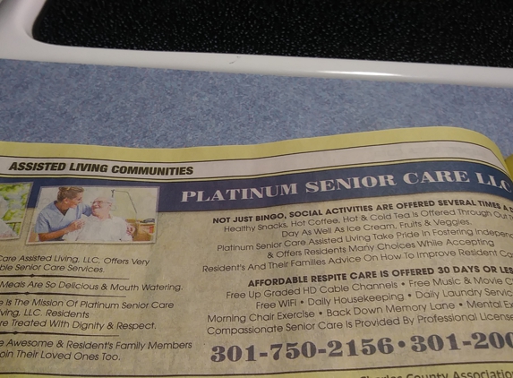 Platinum Senior Care Assisted Living, LLC - Waldorf, MD. MANY SENIORS STILL USE THE YELLOW PAGES FOR PHONE NUMBERS & LOCATIONS