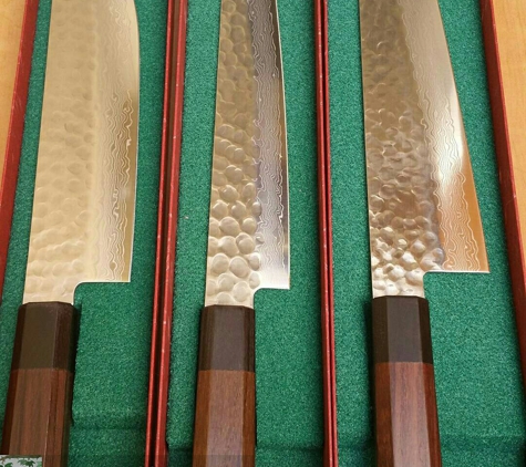 East to West Shoppe - Alameda, CA. Check out these set of chef knife, slicer and vegetable knife. Get a free bottle of camellia oil free. Midorihamono Wa Series