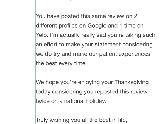 Destination Aesthetics Medical Spa - Sacramento, CA. Owner response about one of my reviews