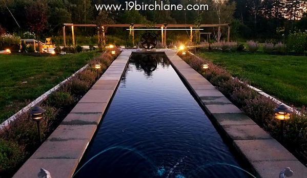 19 Birch Lane Event Venue - South Thomaston, ME. Reflection pool at 19 Birch Lane