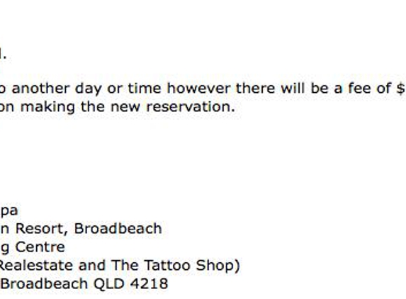 Summer Elisabeth Day Spa - Broadbeach, QLD. $132 fee to change appointment, what a joke!!