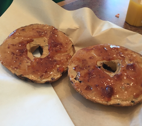 Sunrise Bagels Beaverton - Portland, OR. Toasted blueberry bagel with peanut butter and jelly.