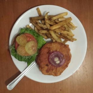 The Vegan Joint - Los Angeles, CA. Chicken Burger with Garlic Fries