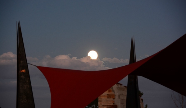 Seven Stones Botanical Gardens Cemetery - Littleton, CO. Super Moon over Committal Shelter