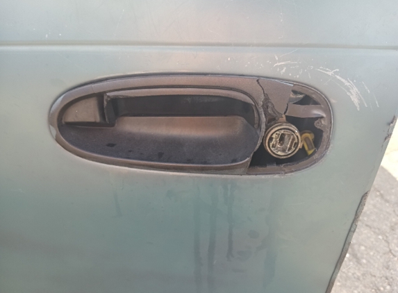 ADI Lock & Key - Sacramento, CA. Is this the condition a locksmith would consider okay to leave some ones door in?wd40 ooozing down the door broke the plastic