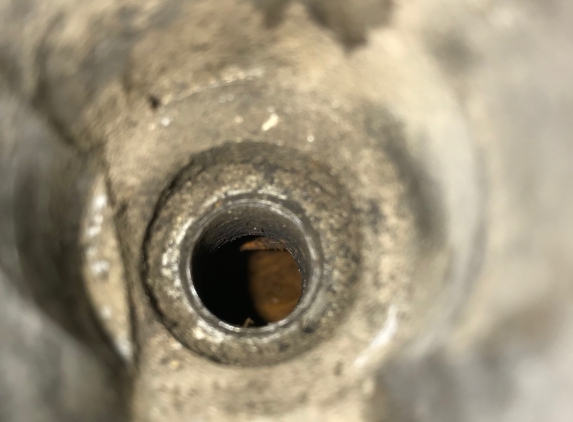 Hawn Freeway Auto Salvage - Dallas, TX. View through the spark plug hole - rusty valve, mud on piston