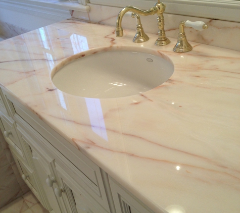 Da Vinci Stone Restoration - Branford, CT. Highly polished onyx marble bath vanity.