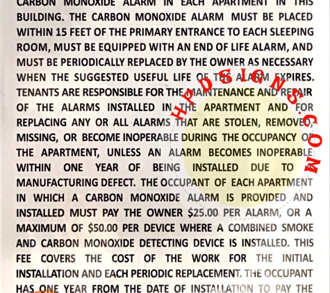 HPD SIGNS - Brooklyn, NY. nyc hpd carbon monoxide sign