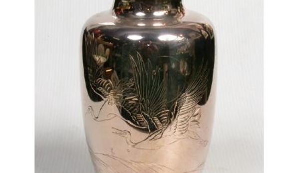 Old Technology - Morpeth, NSW. Japanese Engraved Silverplate Vase