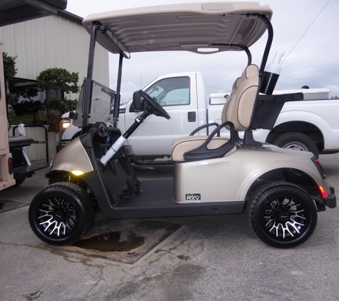 Woody's Golf & Industrial Vehicles - Denair, CA. E-Z-Go RXV Elite Lithium Ion battery powered golf car.