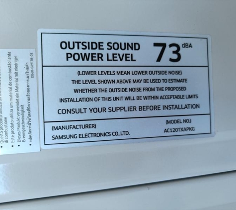 Ford & Doonan Air Conditioning - Kardinya, WA. states it right there - the installers responsibility 70DB right next to Neighbours master bedroom
