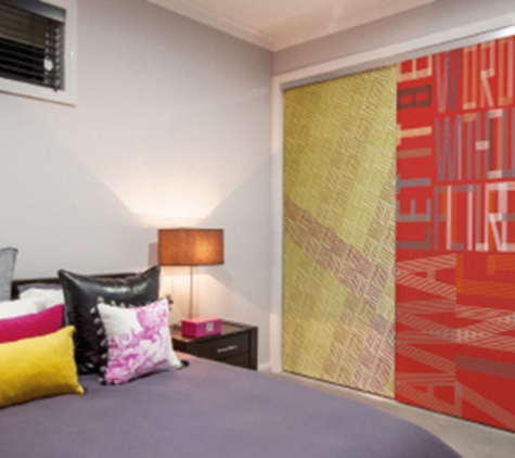 Bradnam's Windows & Doors - Mount St John, QLD. Sliding Wardrobe Door With Image Glass Panels