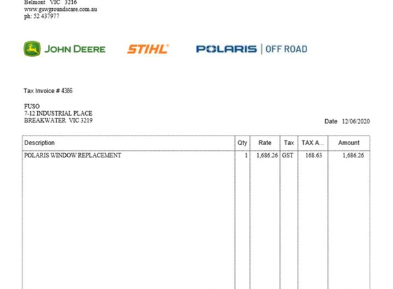 Polaris Industries Australia & New Zealand - Derrimut, VIC. A window for a left hand door for a Polaris Farm buggy more expensive than a whole windscreen than an Aston Martin DB 11