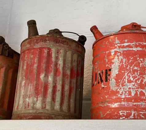 Jeff's Automotive, Inc. - Cudahy, WI. Cool display of old gas cans