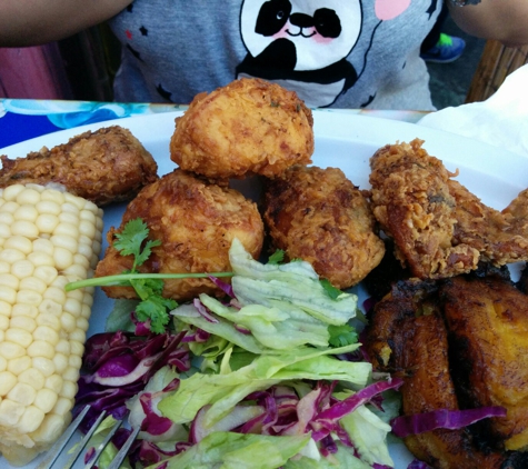 Cha Cha Chicken - Santa Monica, CA. Coconut chicken with corn and plantain.