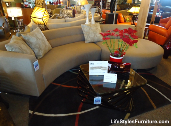 Lifestyles Furniture - Davenport, IA. Curved sofa with rounded bumper chaise.