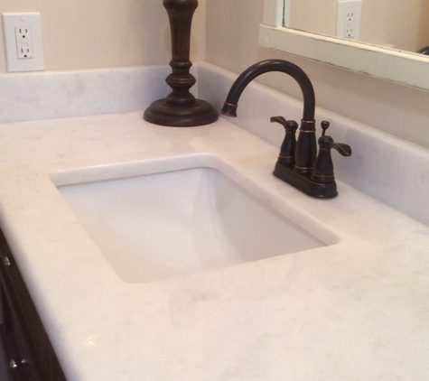 Prado's  Marble and Granite - San Antonio, TX. Marble vanity, Grey and white, very elegant.