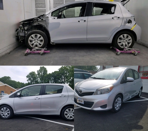 Milton's Paint & Body Shop, LLC - Newport News, VA. Toyota Yaris in the booth and ready to go after work by Milton’s Paint and Body Shop. Stop by for a free estimate.