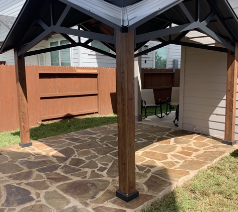 mccain enterprise landscaping services - San Antonio, TX. Newly installed pergola on flagstone patio.