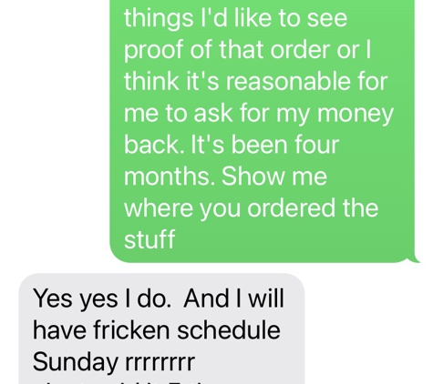 TLC Home Remodeling - Effort, PA. this is his answer to be after ignoring me for 4 months after he took 50% of money