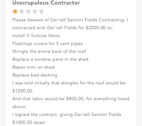 Dar'rell Santini Fields Contracting - tulsa, OK. Consumer reviews...