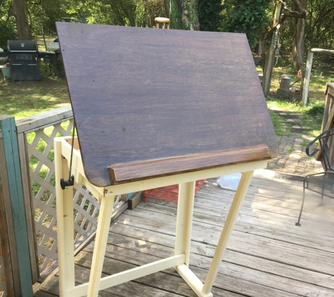 The Tinker & The Tailor - Bryan, TX. Drafting table painted & stained ~ completed 2020