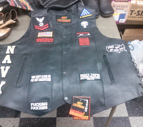 D & L's Leathercrafts & Boots - Kennewick, WA. Patches on leather vest