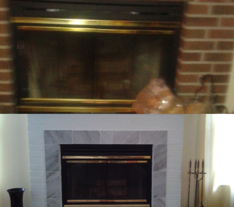 Mr. Handyman of Ft. Washington and Clinton - Brandywine, MD. Old brick fireplace restored like new with paint and tile surround. Before and after photos.