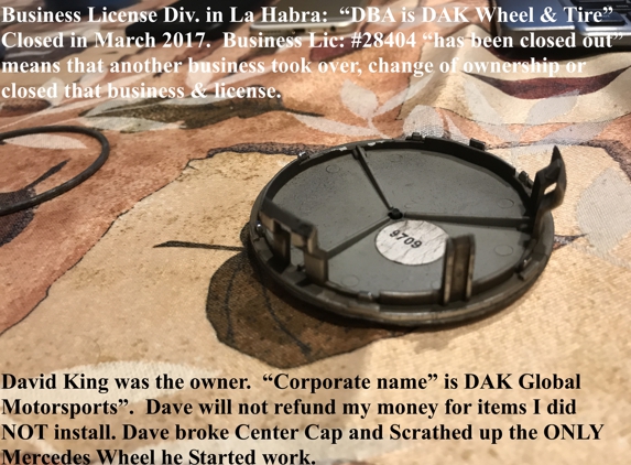 DAK Wheel & Tire - La Habra, CA. OUT OF BUSINESS