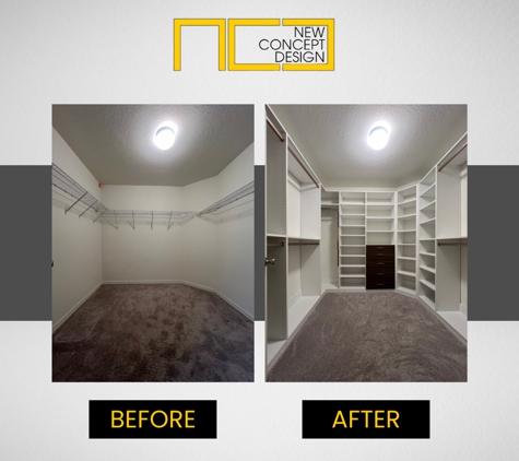 New Concept Design - Custom Closets and Storage Solutions - Orlando, FL. Closet before and after