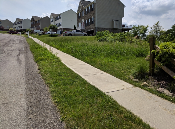 Vance's Landscape Supply - Beaver Falls, PA. Check out the weeds overgrowing the sidewalk. ...see where it's mowed ...and then where it's not.  Vance's is responsible for the part isn't