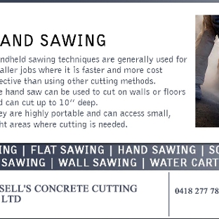 Russell's Concrete Cutting Pty. Ltd. - Bradbury, NSW. We are a full-service company that specialises in concrete cutting and core drilling and has since 1987.