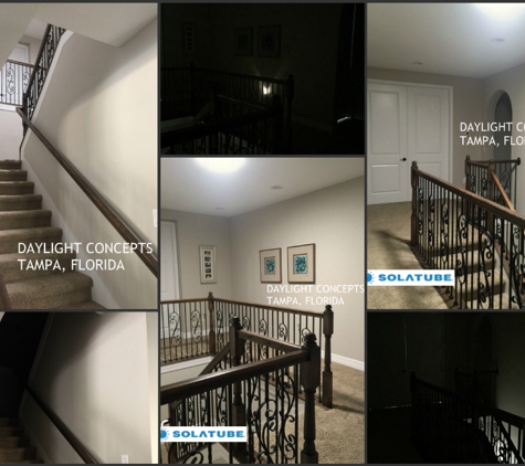 Daylight Concepts, LLC Solatube Premier Dealer - Tampa, FL. Before and after solatube stair case installation by Daylight Concepts