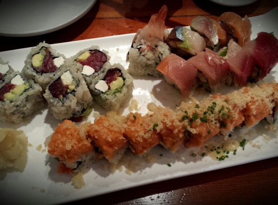 Sanraku - San Francisco, CA. Philedelphia with cream cheese, rainbow and crunch roll