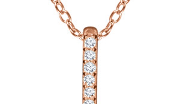 Jewelry by Sanders & Franklin LLC. - Hypoluxo, FL. 14KT ROSE GOLD .05 CT TW DIAMOND BAR 16–18 INCH NECKLACE WITH I1 CLARITY & H+ COLOR