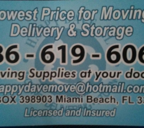 Happy Dave, LLc. Moving and delivery - Miami Beach, FL