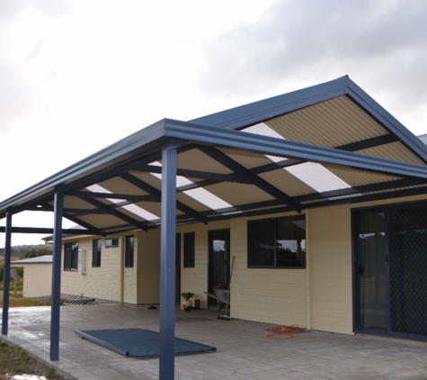 Judds Garages - Edgeworth, NSW. Gable Roof Awning With Contrast Colour Feature