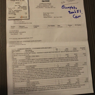 Complete Marine - Pompano Beach, FL. Over lapping Labor, Multiple Hrs charge before starting the original request to REMOVE THE MOTOR AND DRIVE!