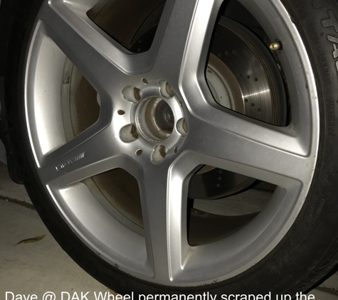 DAK Wheel & Tire - La Habra, CA. AFTER Dave @ DAK touched my car's ONLY 1 WHEEL - broken Center Cap, scratched up my OEM Wheel!  STOP THE INSTALLATION!! I want my money back