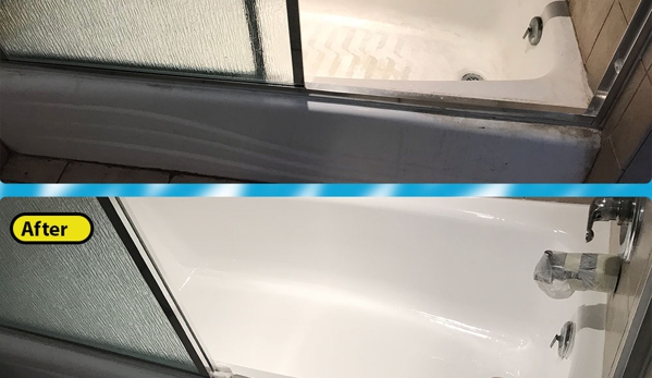 Bathtub Refinishing And Fiberglass Expert - Los Angeles, CA. Porcelain tub before and after reglaze in white color epoxy coatings.